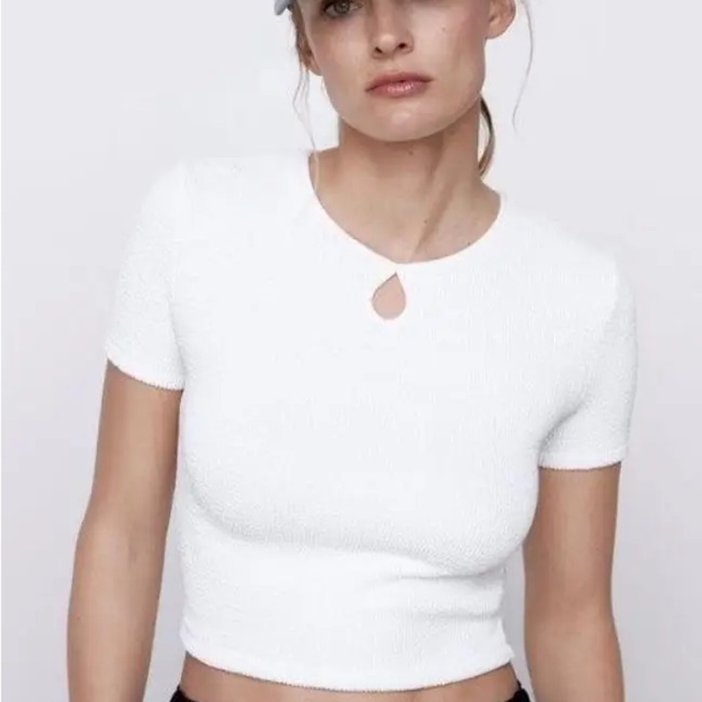 ZARA CROPPED TEXTURED WEAVE SHIRT